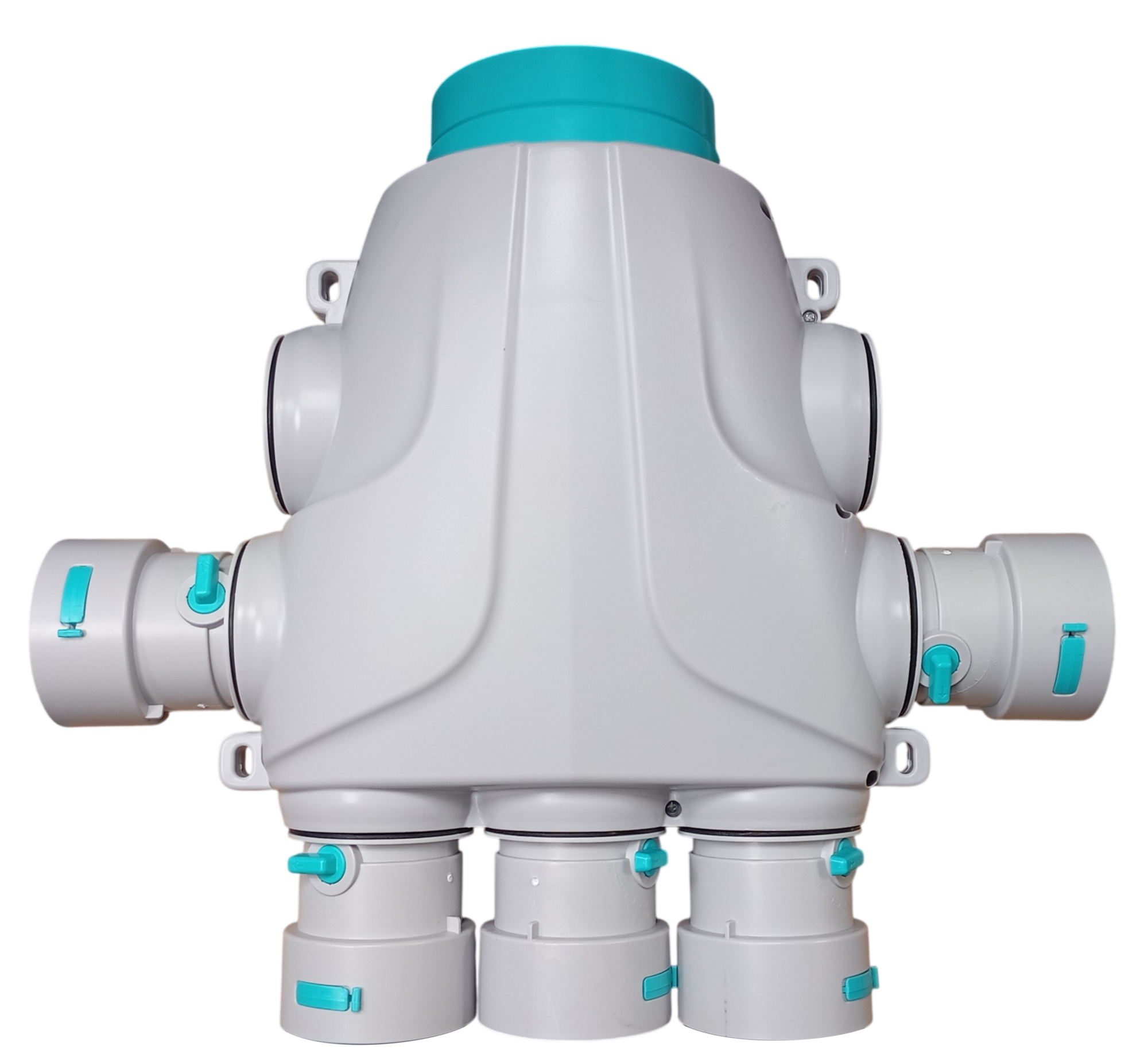 Caixa Distribuição ABS Ø150 - Ø90 x 5 conectores +Ø90 x 2 c/tampa